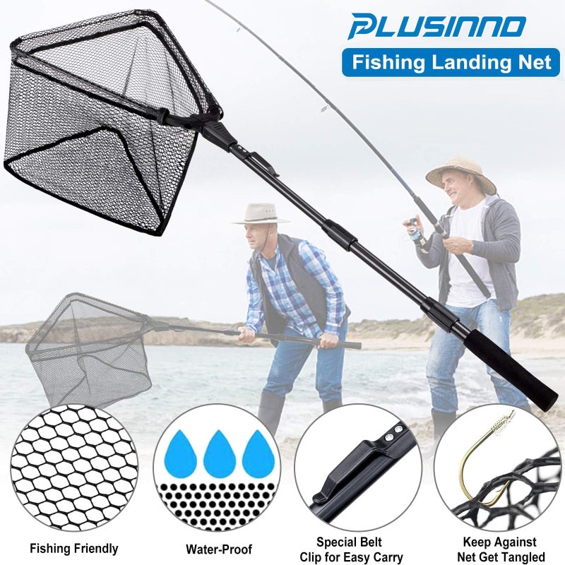 PLUSINNO Fishing Net Fish Floating Landing Net, Kayak Nets with Fixed Foldable Telescopic Pole Handle,Bass Trout Fishing Nets with Nylon Mesh for Pond Lake River,Fishing Gear Gifts for Men,Black 1.5M - Image 4